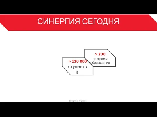 СИНЕРГИЯ СЕГОДНЯ Департамент продаж 3 > 110 000 студентов > 200 программ образования