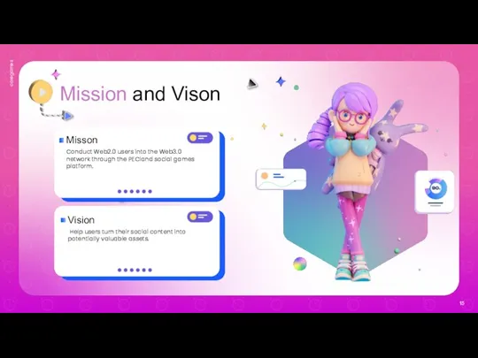 Mission and Vison 15 Misson Conduct Web2.0 users into the Web3.0 network