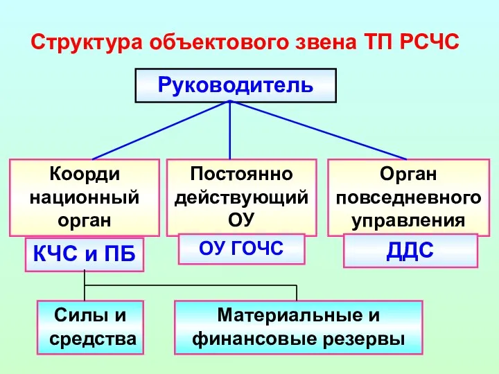 Структура объектового звена ТП РСЧС Руководитель Коорди национный орган КЧС и ПБ