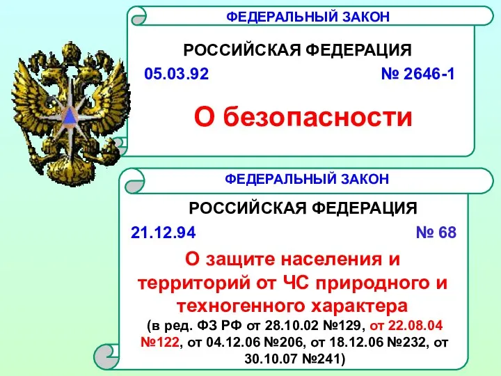 ФЕДЕРАЛЬНЫЙ ЗАКОН РОССИЙСКАЯ ФЕДЕРАЦИЯ № 2646-1 О безопасности 05.03.92 ФЕДЕРАЛЬНЫЙ ЗАКОН РОССИЙСКАЯ