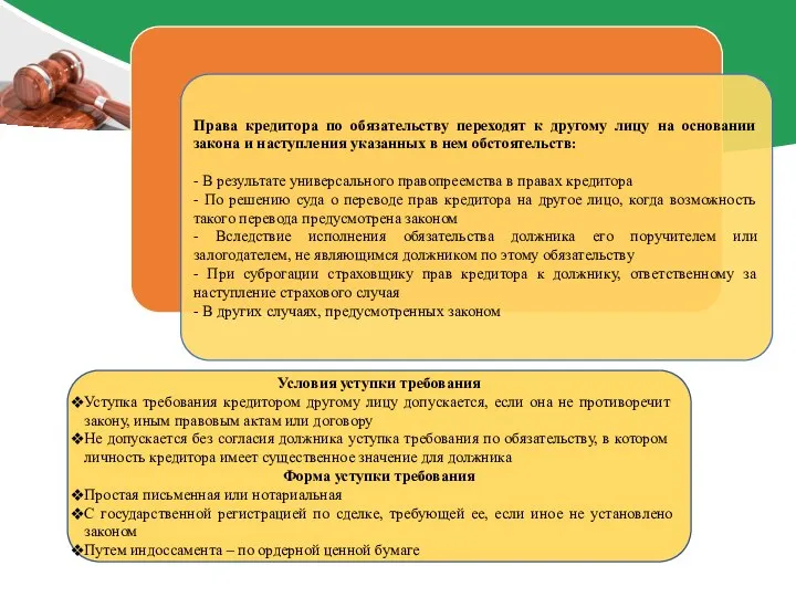 Условия уступки требования Уступка требования кредитором другому лицу допускается, если она не