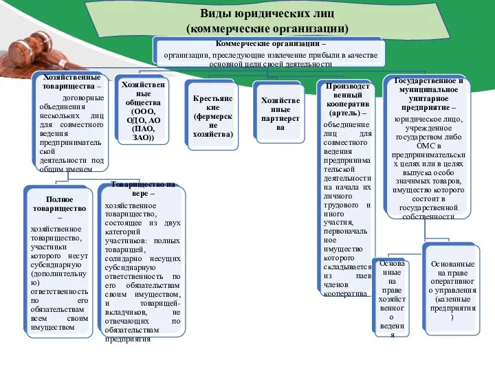 Виды юридических лиц (коммерческие организации)