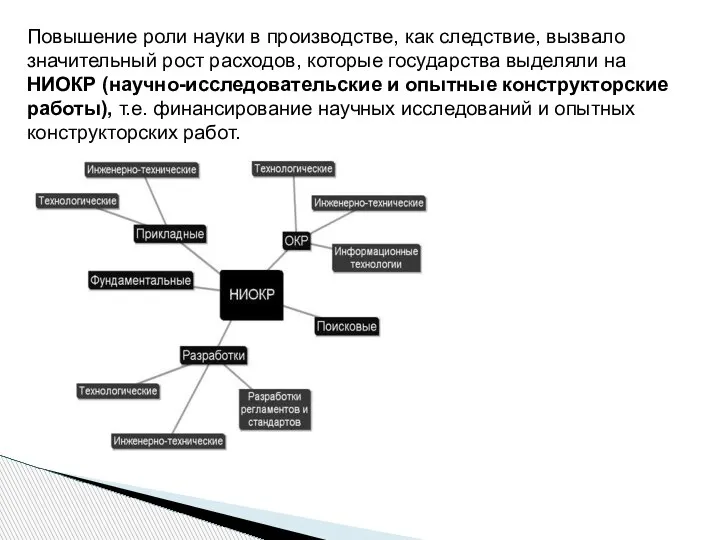 Повышение роли науки в производстве, как следствие, вызвало значительный рост расходов, которые