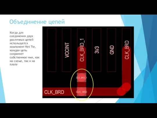 Объединение цепей Когда для соединения двух различных цепей используется компонент Net Tie,