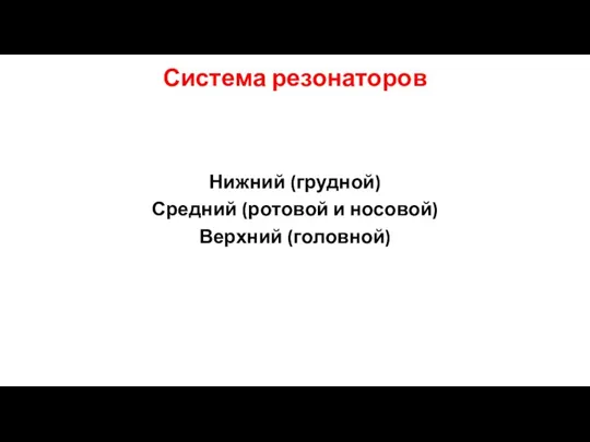 Система резонаторов Нижний (грудной) Средний (ротовой и носовой) Верхний (головной)