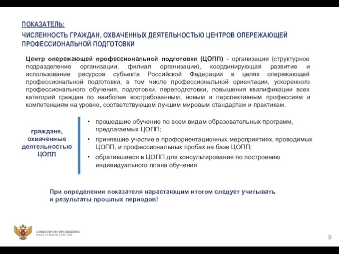 ПОКАЗАТЕЛЬ: ЧИСЛЕННОСТЬ ГРАЖДАН, ОХВАЧЕННЫХ ДЕЯТЕЛЬНОСТЬЮ ЦЕНТРОВ ОПЕРЕЖАЮЩЕЙ ПРОФЕССИОНАЛЬНОЙ ПОДГОТОВКИ При определении показателя