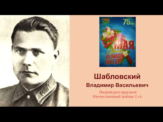 Шабловский Владимир Васильевич Награжден орденом Отечественной войны 1 ст.