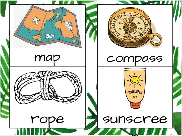 map compass rope sunscreen