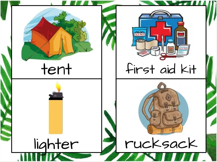 tent first aid kit lighter rucksack
