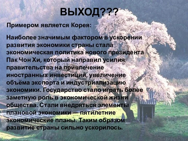 ВЫХОД??? Примером является Корея: