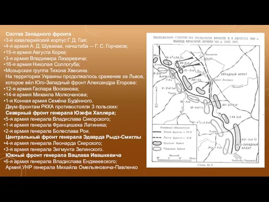 Состав Западного фронта 3-й кавалерийский корпус Г. Д. Гая; 4-я армия А.