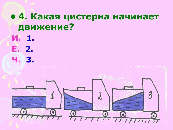 4. Какая цистерна начинает движение? И. 1. Е. 2. Ч. 3.