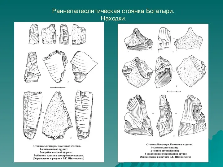 Раннепалеолитическая стоянка Богатыри. Находки.