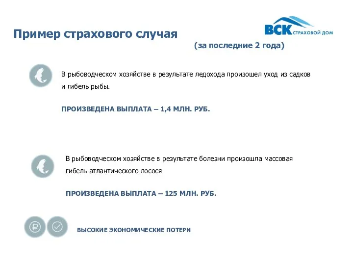 Пример страхового случая (за последние 2 года) В рыбоводческом хозяйстве в результате