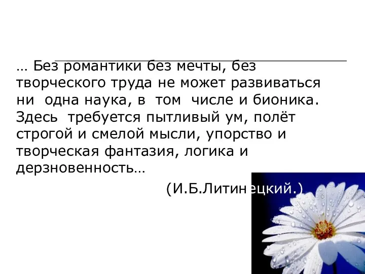 … Без романтики без мечты, без творческого труда не может развиваться ни