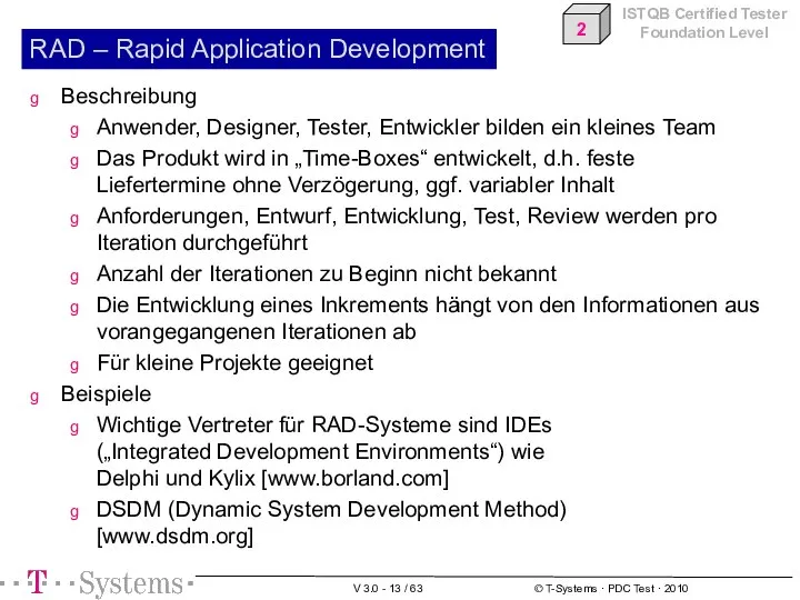 RAD – Rapid Application Development Beschreibung Anwender, Designer, Tester, Entwickler bilden ein