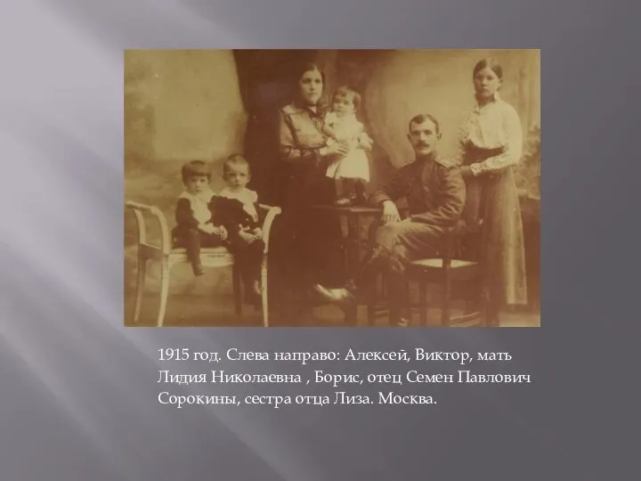 1915 год. Слева направо: Алексей, Виктор, мать Лидия Николаевна , Борис, отец