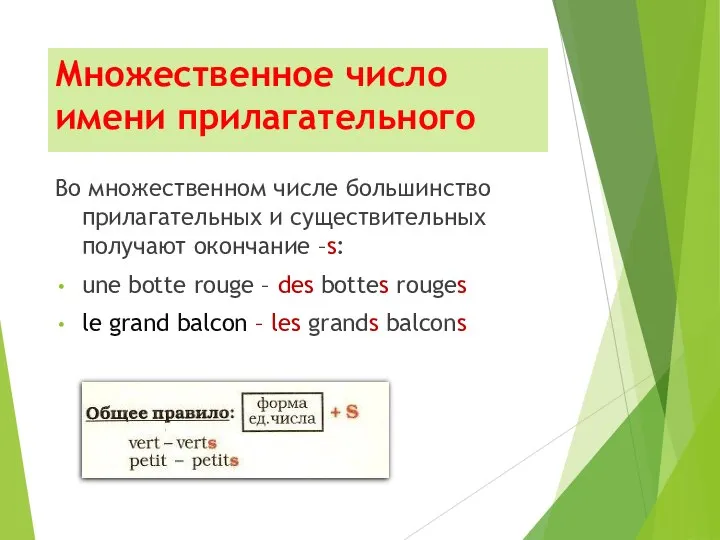 Множественное число имени прилагательного Во множественном числе большинство прилагательных и существительных получают