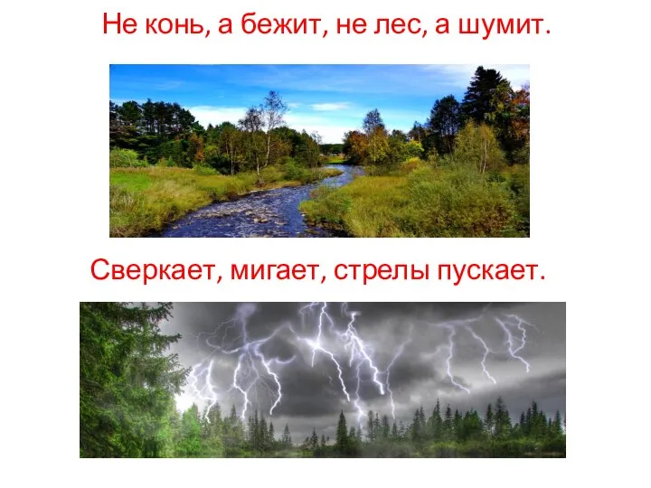 Не конь, а бежит, не лес, а шумит. Сверкает, мигает, стрелы пускает.