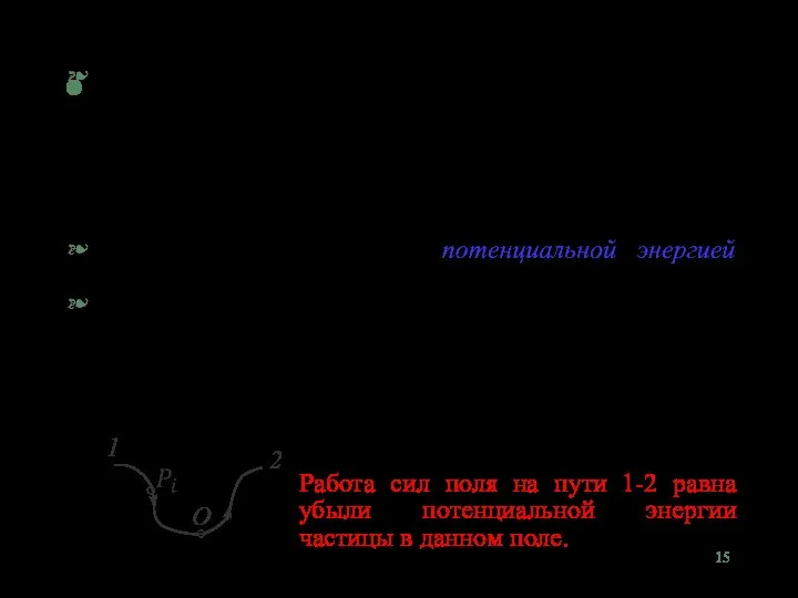 Работа в потенциальном поле Работа сил поля на пути 1-2 равна убыли