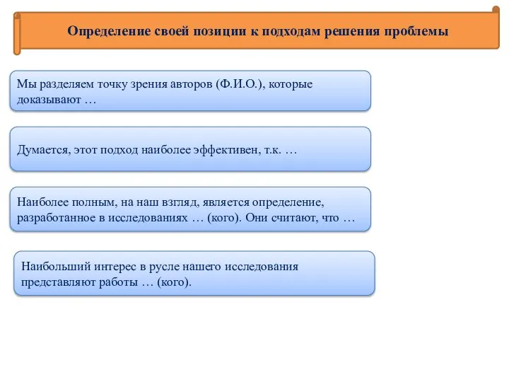 Определение своей позиции к подходам решения проблемы Мы разделяем точку зрения авторов