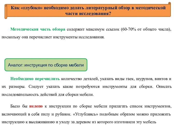 Как «глубоко» необходимо делать литературный обзор в методической части исследования? Методическая часть