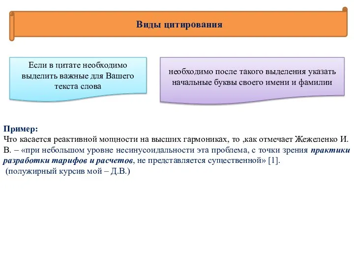 Виды цитирования Если в цитате необходимо выделить важные для Вашего текста слова