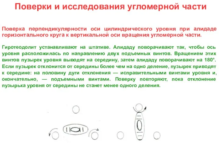 Поверки и исследования угломерной части Поверка перпендикулярности оси цилиндрического уровня при алидаде