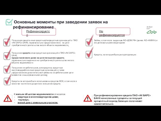 Рефинансируется Займы, в том числе выданные АО «ДОМ.РФ» (ранее: АО «АИЖК») и