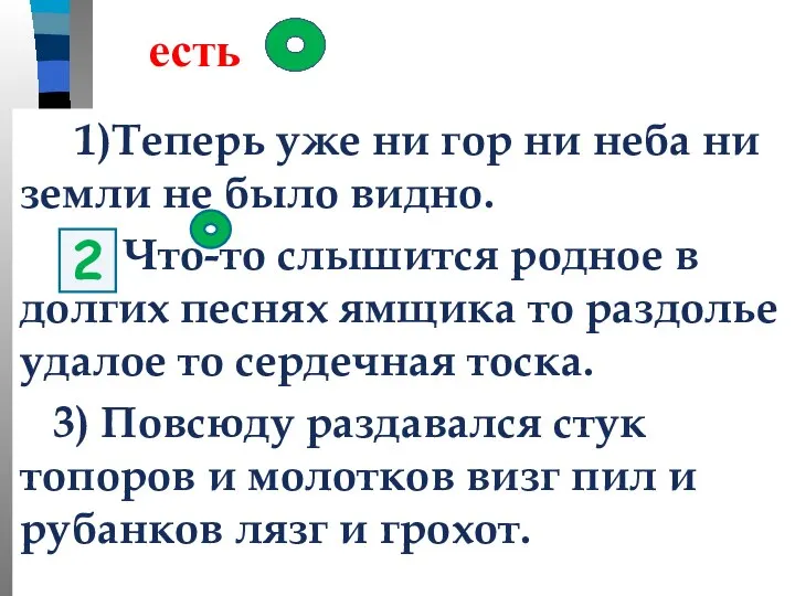 есть 1)Теперь уже ни гор ни неба ни земли не было видно.