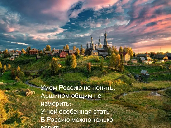 Умом Россию не понять, Аршином общим не измерить: У ней особенная стать