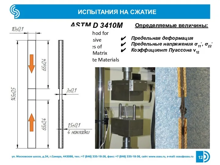 ИСПЫТАНИЯ НА СЖАТИЕ ASTM D 3410M Test Method for Compressive Properties of