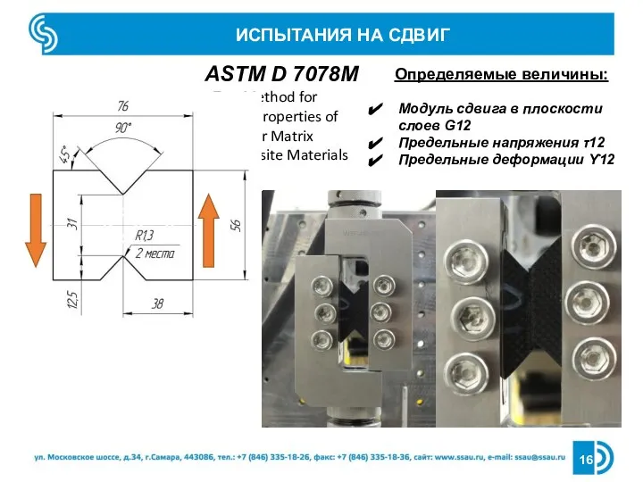 ИСПЫТАНИЯ НА СДВИГ ASTM D 7078M Test Method for Shear Properties of