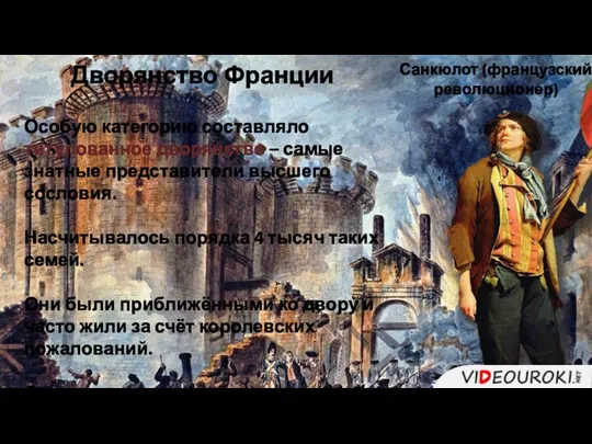 Дворянство Франции Санкюлот (французский революционер) Особую категорию составляло титулованное дворянство – самые