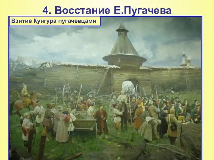 4. Восстание Е.Пугачева Управление Пугачев пытался организовать по типу петербургского управления и