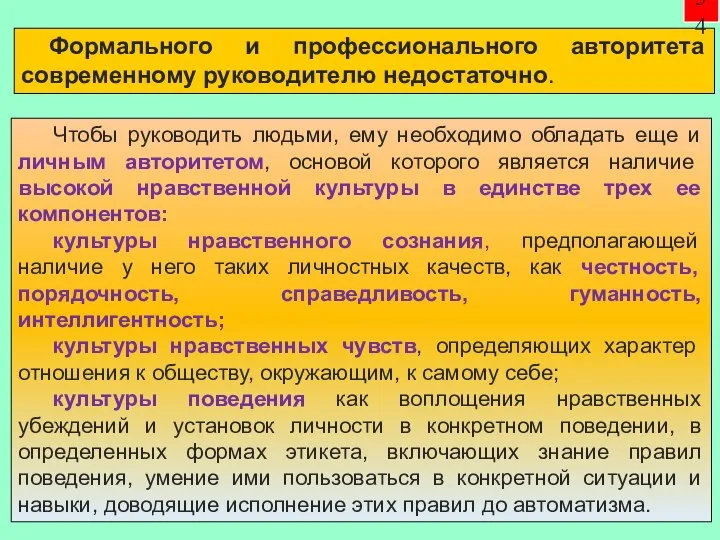 Формального и профессионального авторитета современному руководителю недостаточно. 34 Чтобы руководить людьми, ему