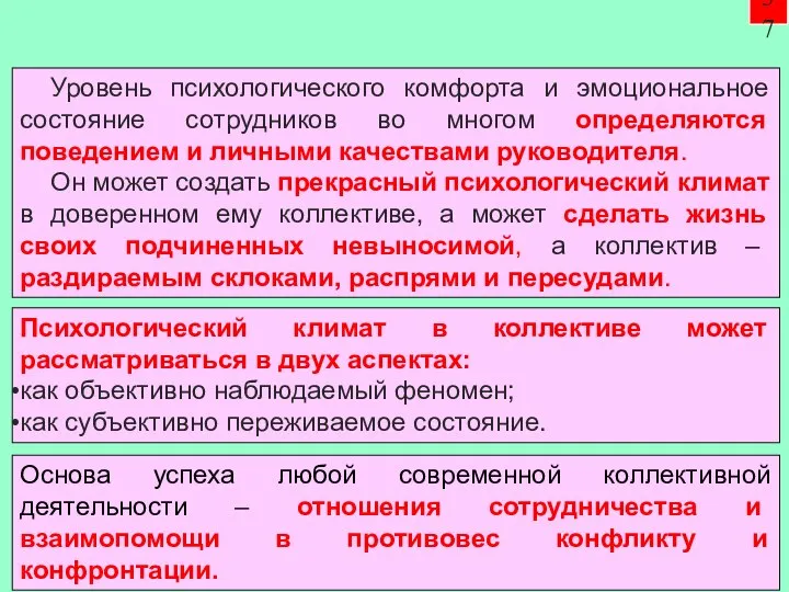 37 Уровень психологического комфорта и эмоциональное состояние сотрудников во многом определяются поведением