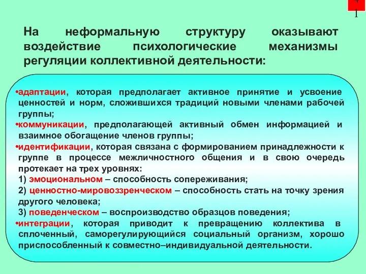 41 адаптации, которая предполагает активное принятие и усвоение ценностей и норм, сложившихся