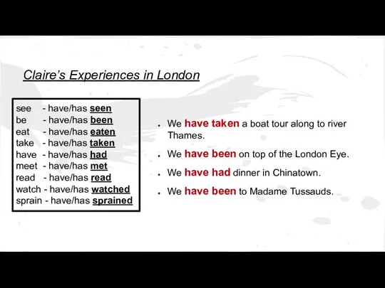 Claire’s Experiences in London We have taken a boat tour along to