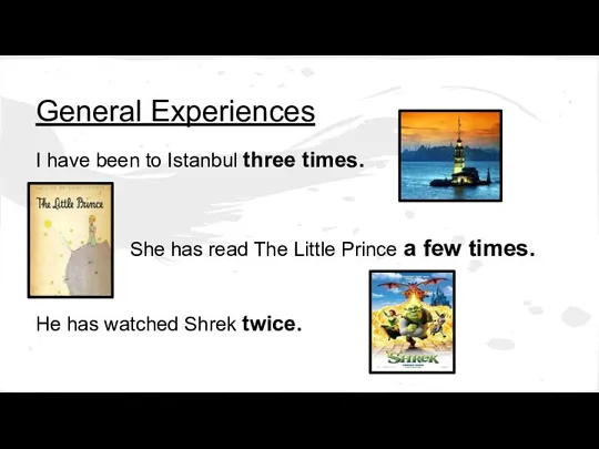 General Experiences I have been to Istanbul three times. She has read