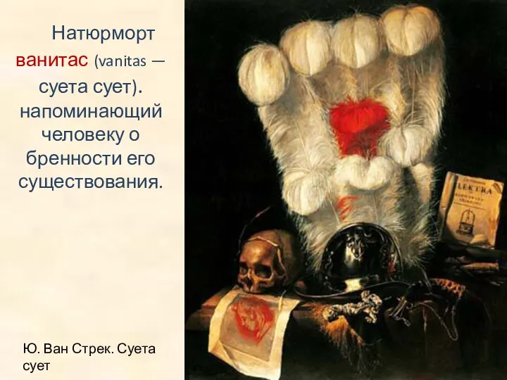 Натюрморт ванитас (vanitas — суета сует). напоминающий человеку о бренности его существования.