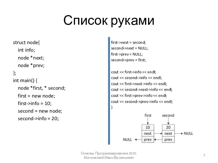 Список руками struct node{ int info; node *next; node *prev; }; int