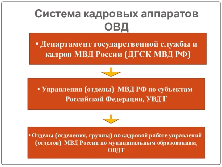 Система кадровых аппаратов ОВД Департамент государственной службы и кадров МВД России (ДГСК