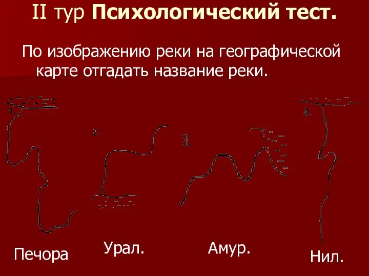 II тур Психологический тест. По изображению реки на географической карте отгадать название