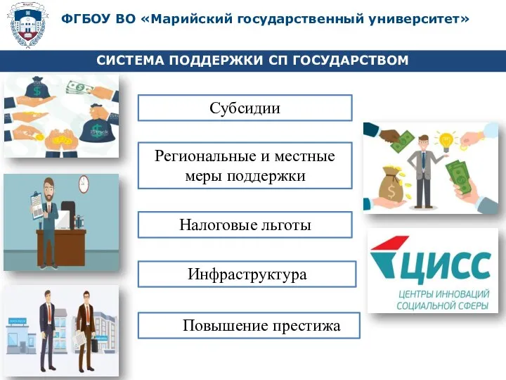 СИСТЕМА ПОДДЕРЖКИ СП ГОСУДАРСТВОМ ФГБОУ ВО «Марийский государственный университет» Субсидии Повышение престижа