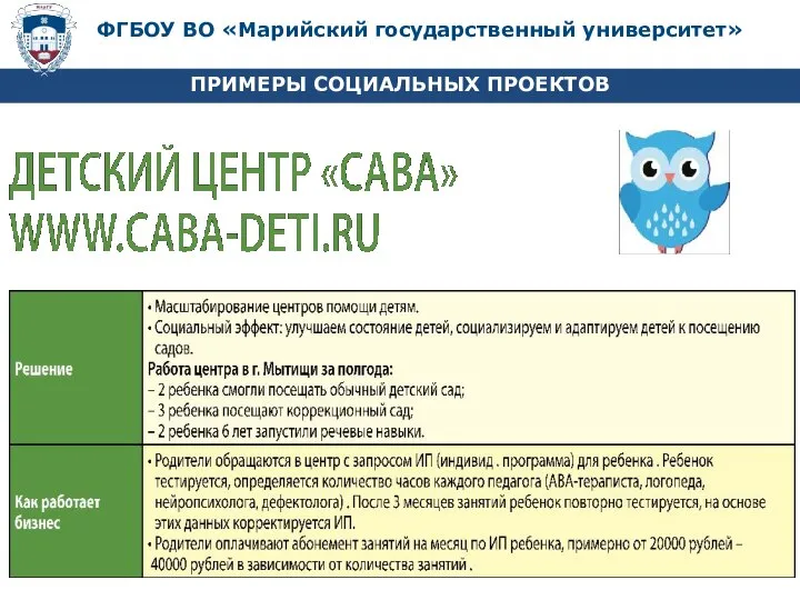 ПРИМЕРЫ СОЦИАЛЬНЫХ ПРОЕКТОВ ФГБОУ ВО «Марийский государственный университет»