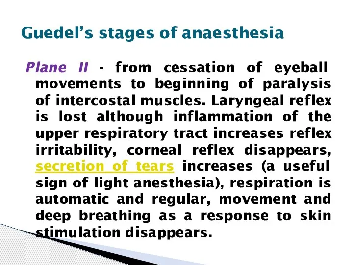 Plane II - from cessation of eyeball movements to beginning of paralysis