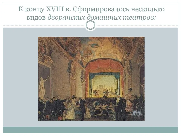 К концу XVIII в. Сформировалось несколько видов дворянских домашних театров: