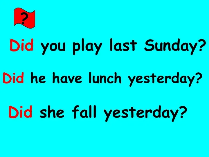 ? Did you play last Sunday? Did he have lunch yesterday? Did she fall yesterday?
