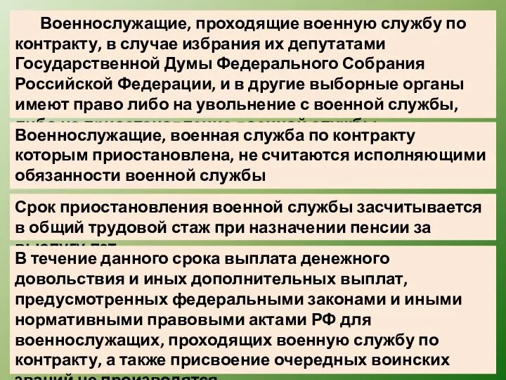 Военнослужащие, проходящие военную службу по контракту, в случае избрания их депутатами Государственной